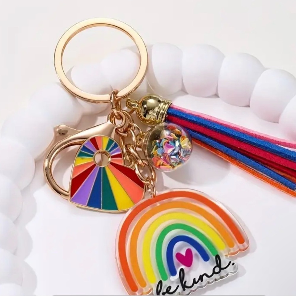 Red and Orange Key & Card Holder with Rainbow Charms